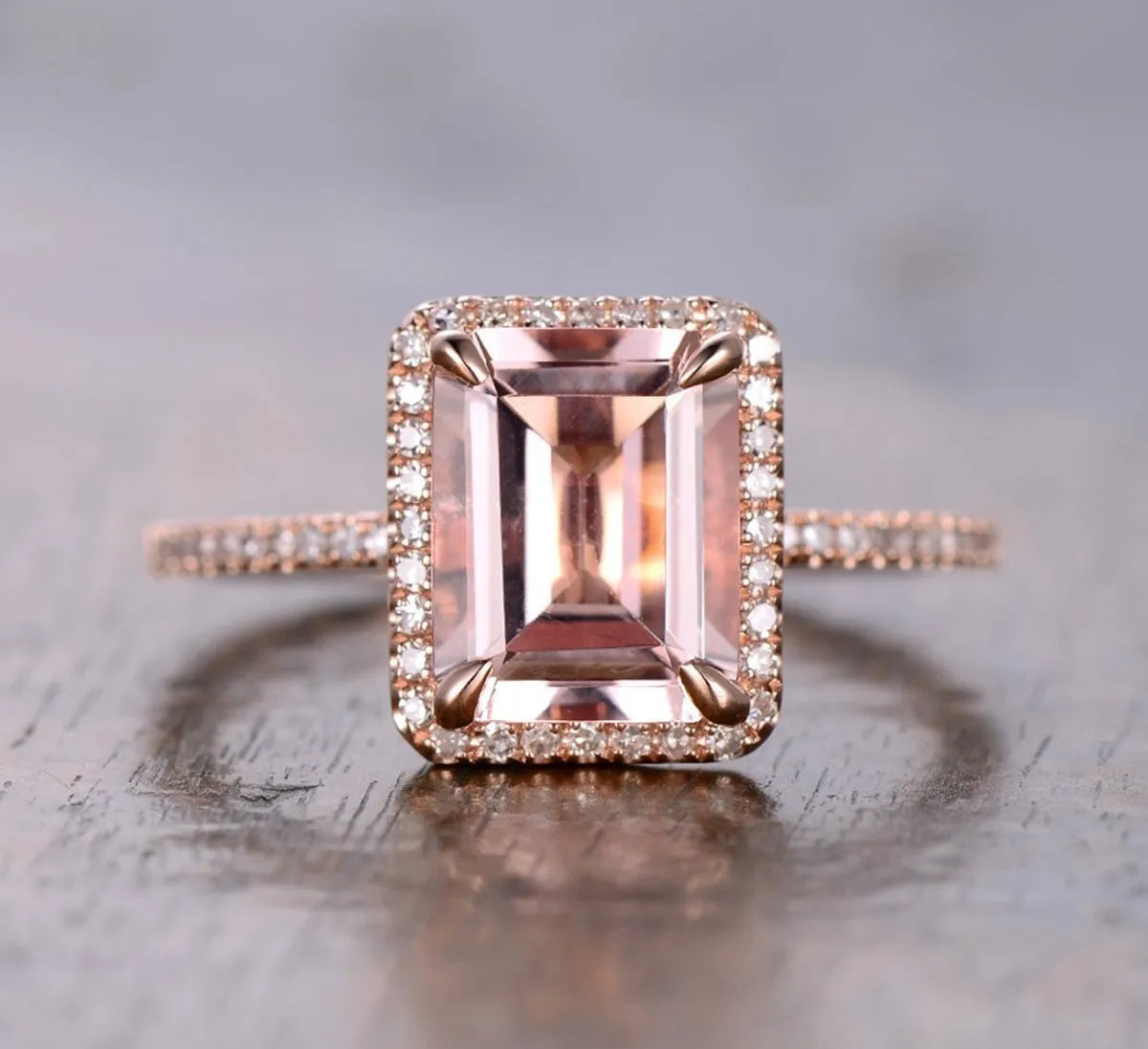 Fashion Square Diamond Ring Luxury Copper Plated Rose Gold Inlaid Zircon Ring