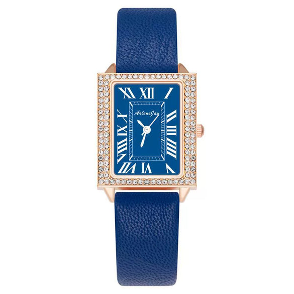 Fashion Square Diamondencrusted Women's Watch With Alloy Case Imitation Leather Strap And Metal Buckle