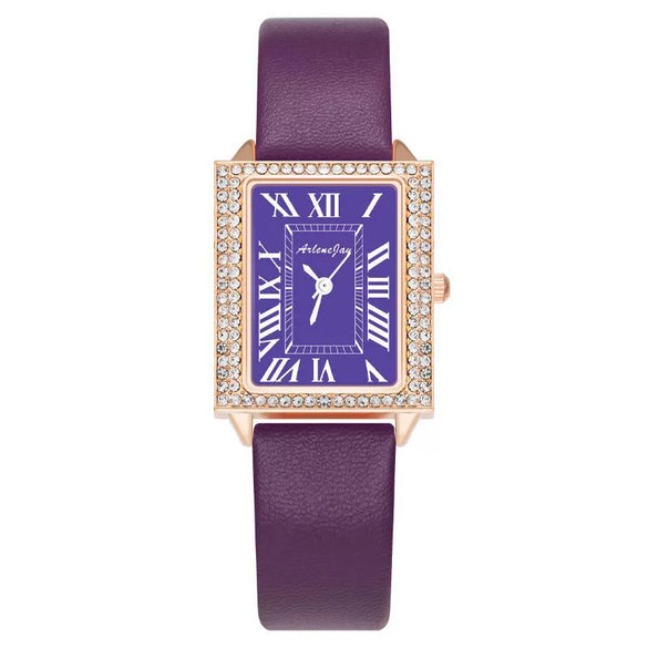 Fashion Square Diamondencrusted Women's Watch With Alloy Case Imitation Leather Strap And Metal Buckle