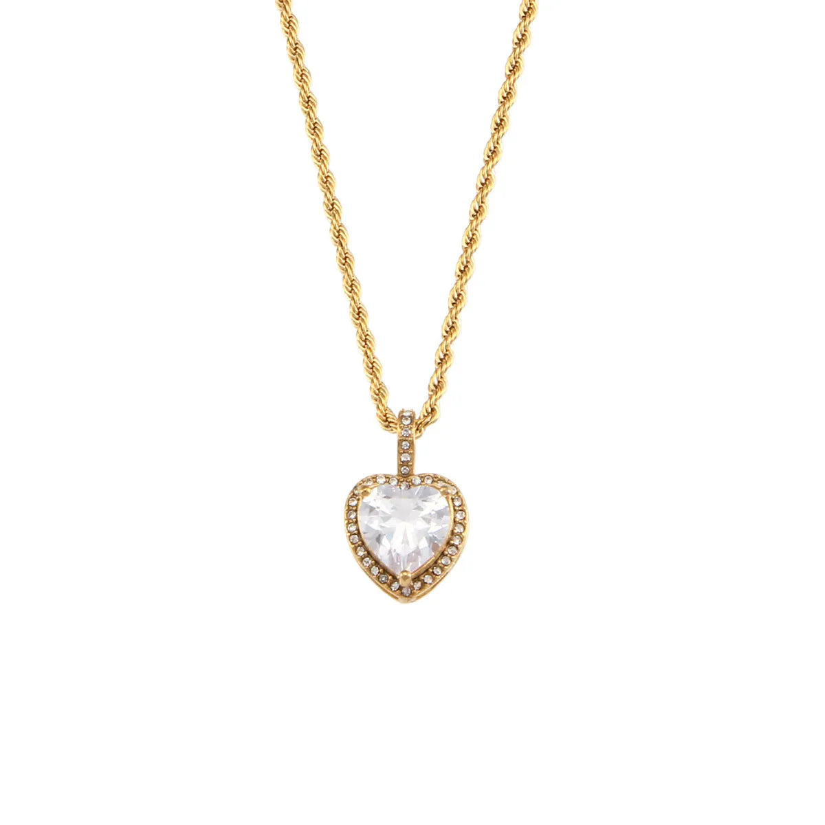 Wholesale Jewelry Fashion Square Heart Shape 304 Stainless Steel 18K Gold Plated Inlaid Zircon Necklace