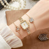 Fashion Square Ins Diamond Women's Watch And Four Leaf Clover Flower Bracelet Set Alloy Material
