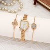 Fashion Square Ins Diamond Women's Watch And Four Leaf Clover Flower Bracelet Set Alloy Material