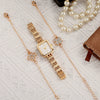 Fashion Square Ins Diamond Women's Watch And Four Leaf Clover Flower Bracelet Set Alloy Material