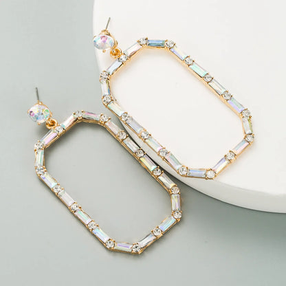 Fashion Square Long Pendant Alloy Rhinestone Earrings