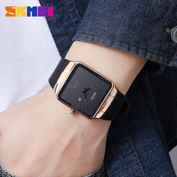 Fashion Square Men's Watch Zinc Alloy Case Tpu Strap Mineral Reinforced Glass Mirror Quartz Waterproof