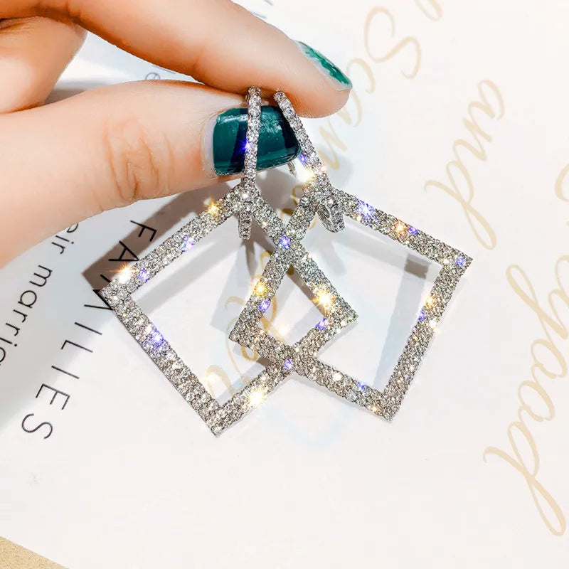 Fashion Square Rhinestone Inlay Rhinestones Women'S Drop Earrings 1 Pair