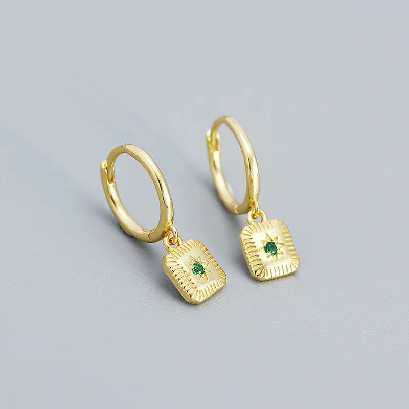 1 Pair Fashion Square Plating Inlay Silver Zircon Dangling Earrings