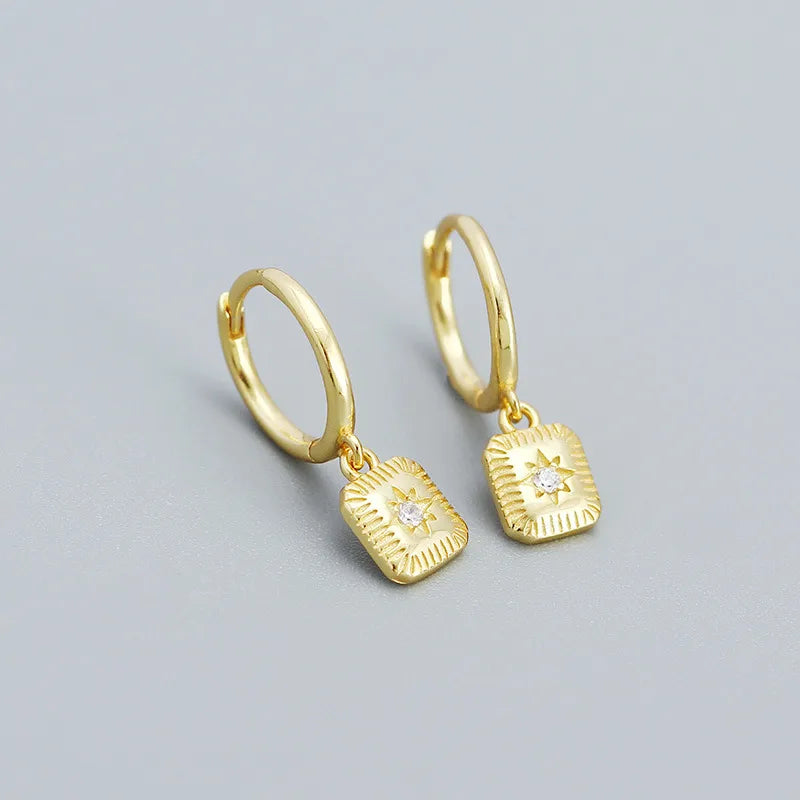 1 Pair Fashion Square Plating Inlay Silver Zircon Dangling Earrings