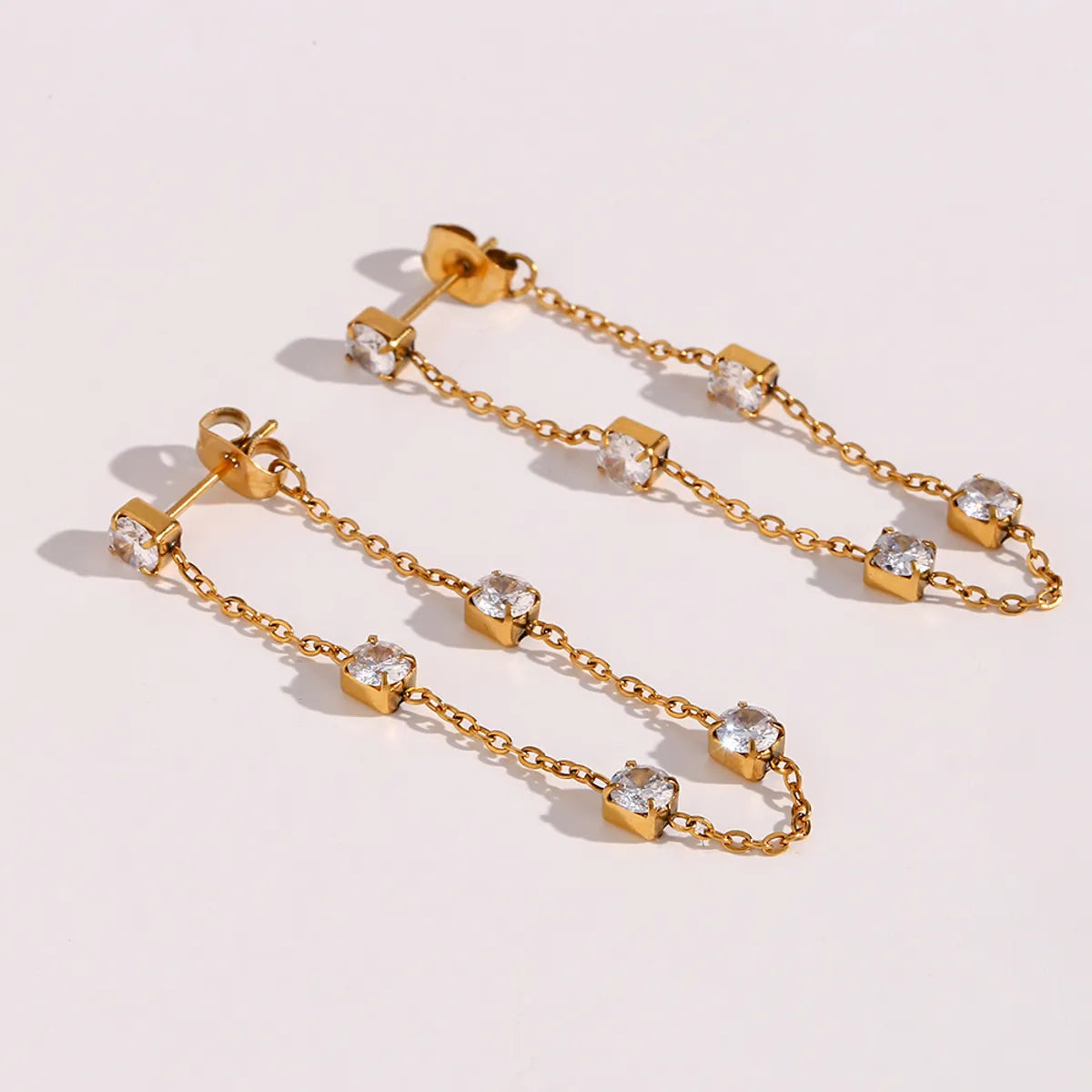 Fashion Square Plating Inlay Stainless Steel Zircon Gold Plated Drop Earrings