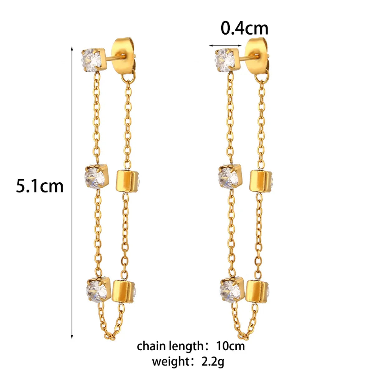 Fashion Square Plating Inlay Stainless Steel Zircon Gold Plated Drop Earrings