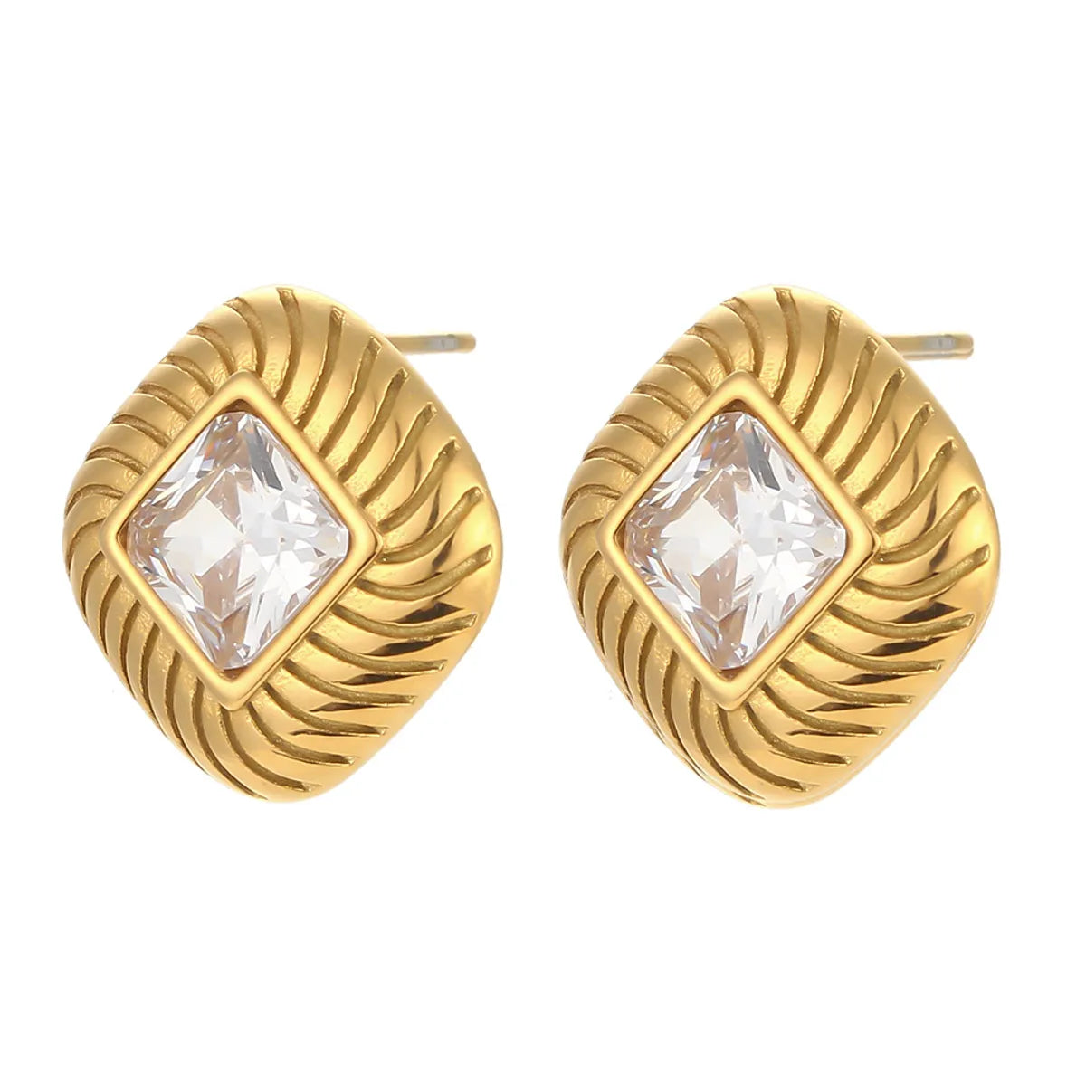 Fashion Square Plating Inlay Stainless Steel Zircon Gold Plated Ear Studs