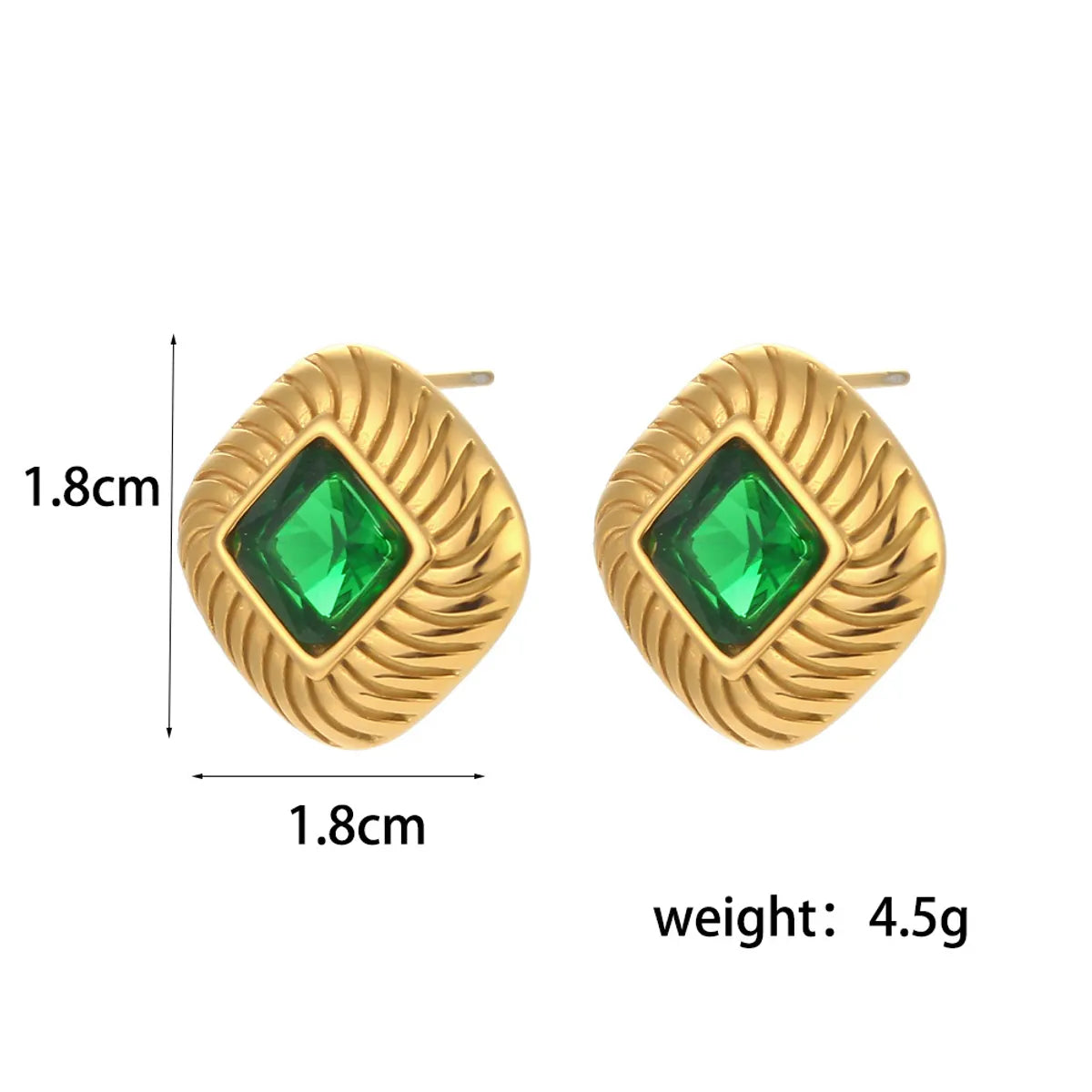 Fashion Square Plating Inlay Stainless Steel Zircon Gold Plated Ear Studs