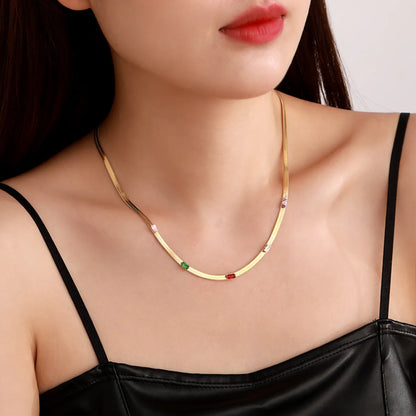 Fashion Square Stainless Steel Plating Inlay Zircon 18k Gold Plated Necklace