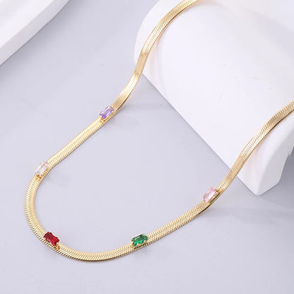 Fashion Square Stainless Steel Plating Inlay Zircon 18k Gold Plated Necklace