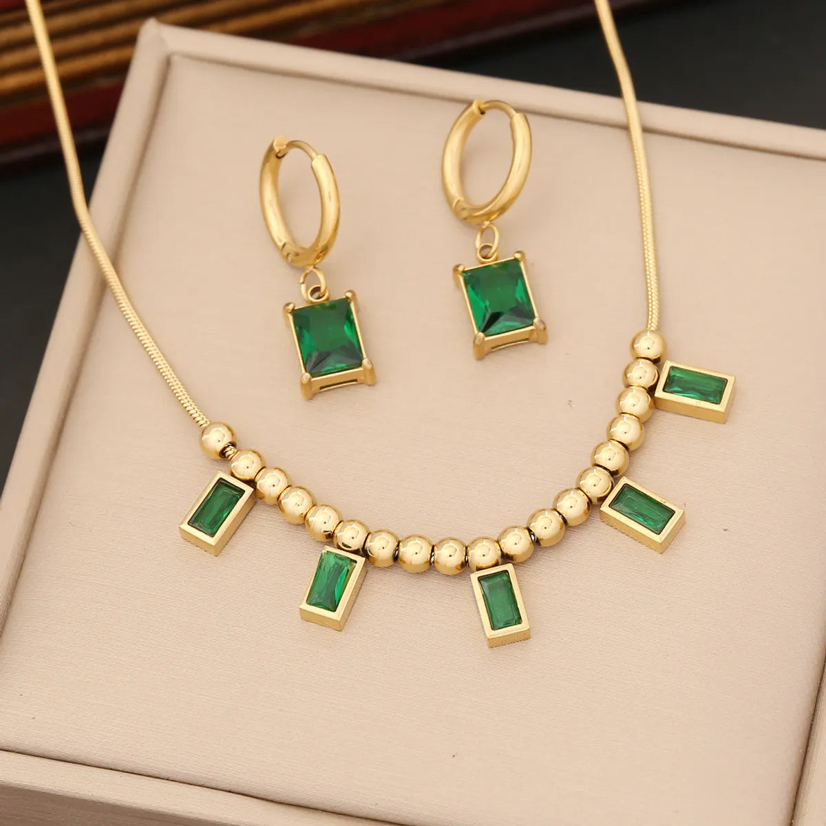 Fashion Square Stainless Steel Plating Inlay Zircon Bracelets Earrings Necklace