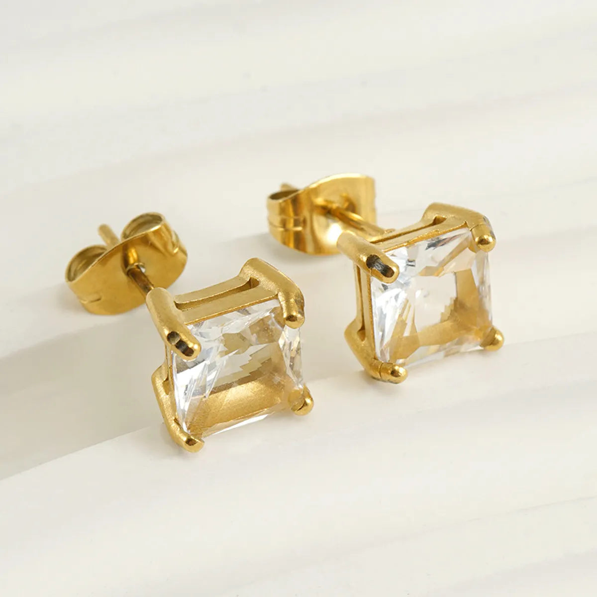 1 Pair Fashion Square Plating Inlay Stainless Steel Zircon Ear Studs