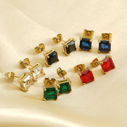 1 Pair Fashion Square Plating Inlay Stainless Steel Zircon Ear Studs