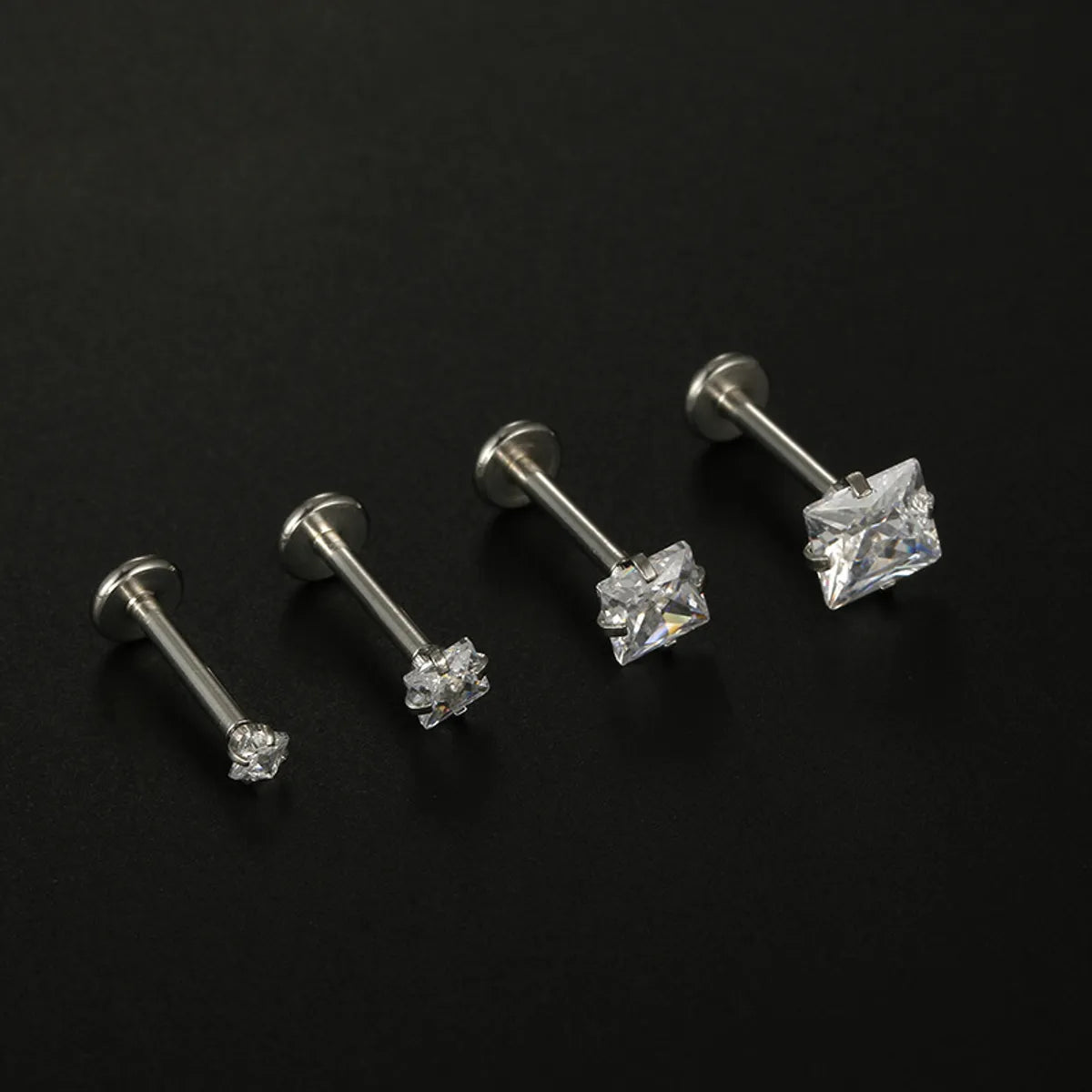 Fashion Square Stainless Steel Plating Zircon Lip Stud 1 Piece