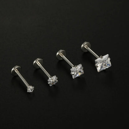 Fashion Square Stainless Steel Plating Zircon Lip Stud 1 Piece