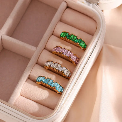 Fashion Square Stainless Steel Plating Inlay Zircon Rings