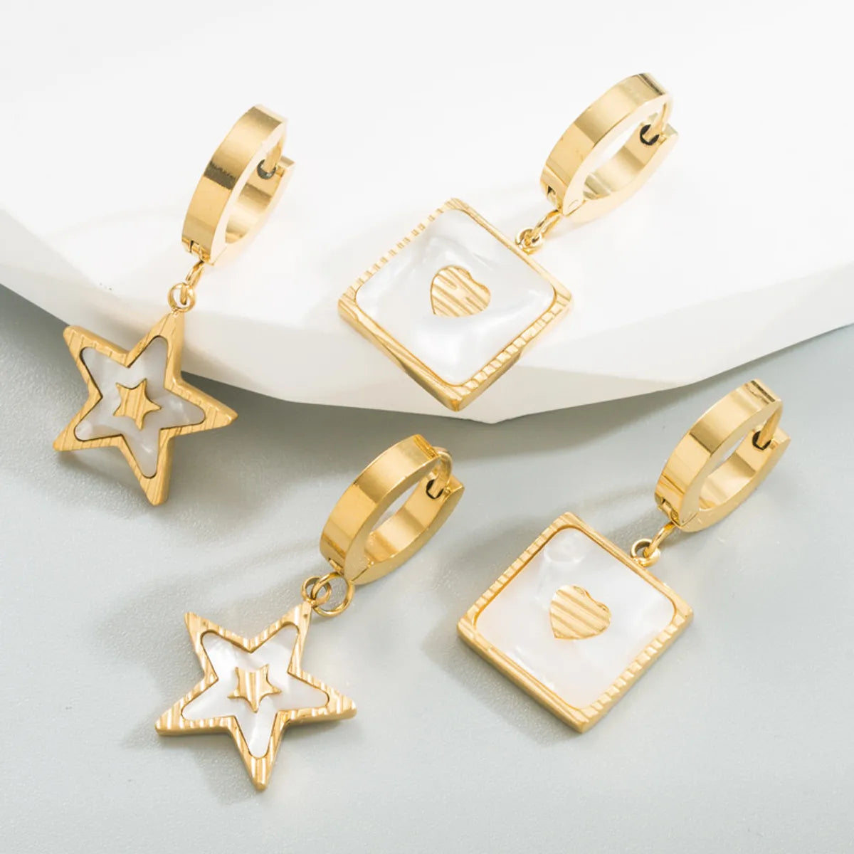 Fashion Square Star Plating 304 Stainless Steel Resin 18K Gold Plated Drop Earrings