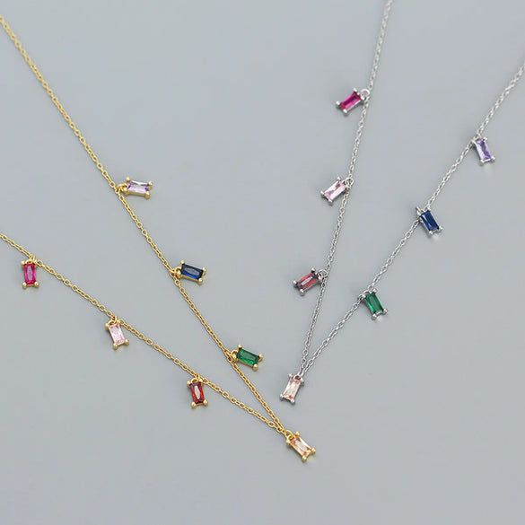 Fashion Square Sterling Silver Necklace Plating Zircon 925 Silver Necklaces