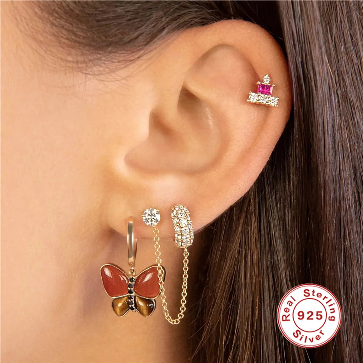 Fashion Square Tassel Sterling Silver Plating Inlay Zircon Ear Studs 1 Piece