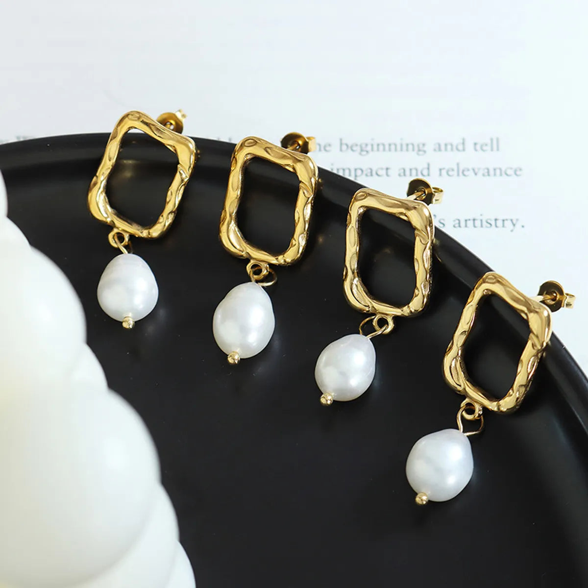 Fashion Square Titanium Steel Earrings Pearl Plating Stainless Steel Earrings