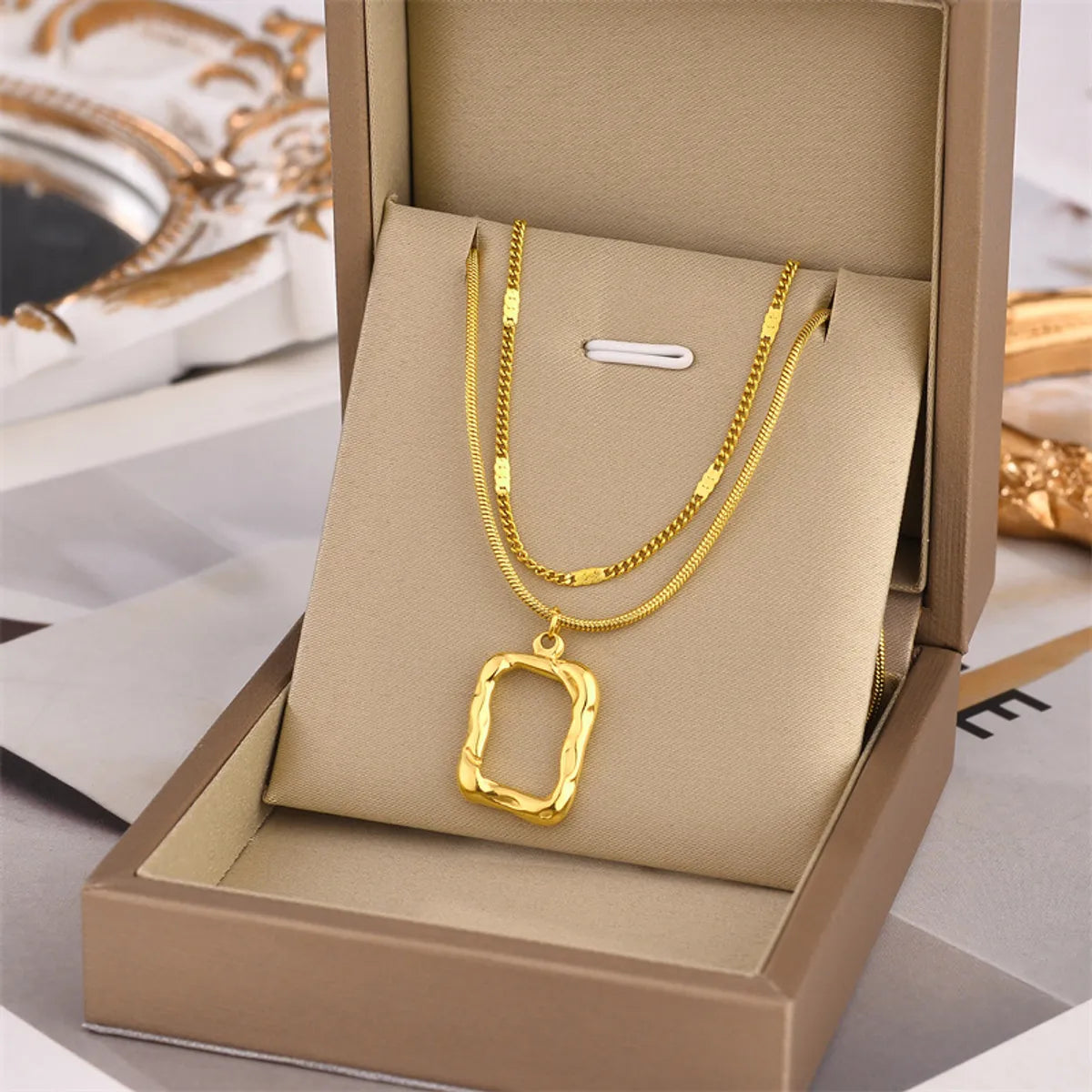 Fashion Square Titanium Steel Plating Layered Necklaces 1 Piece