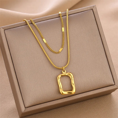 Fashion Square Titanium Steel Plating Layered Necklaces 1 Piece