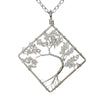 Fashion Square Tree Natural Stone Crystal Metal Beaded Hollow Out Pendant Necklace 1 Piece