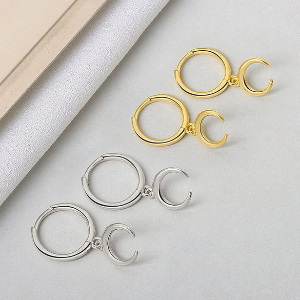 Fashion Stacked Crescent Moon Earrings In 925 Sterling Silver Simple Mixed Design For Women