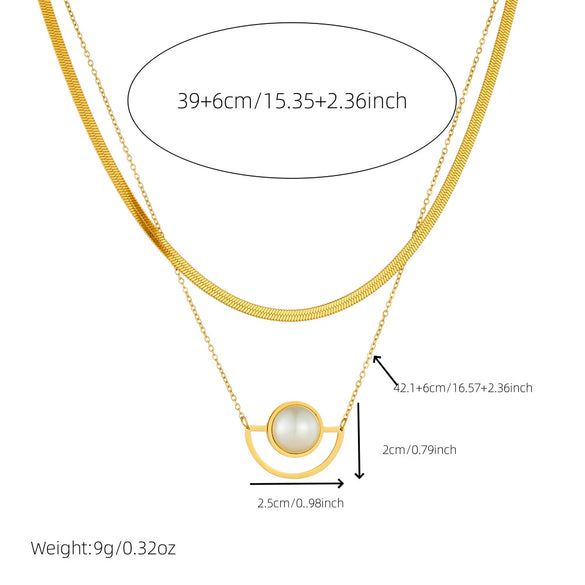 Fashion Stacked Multilayer Chain Stainless Steel Geometric Fan Pendant Goldplated Women's Jewelry Necklace