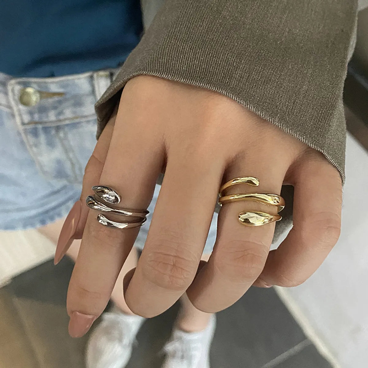 Fashion Stacking Ring Female Simple Water Drop Silver Plated Copper Open Ring Female