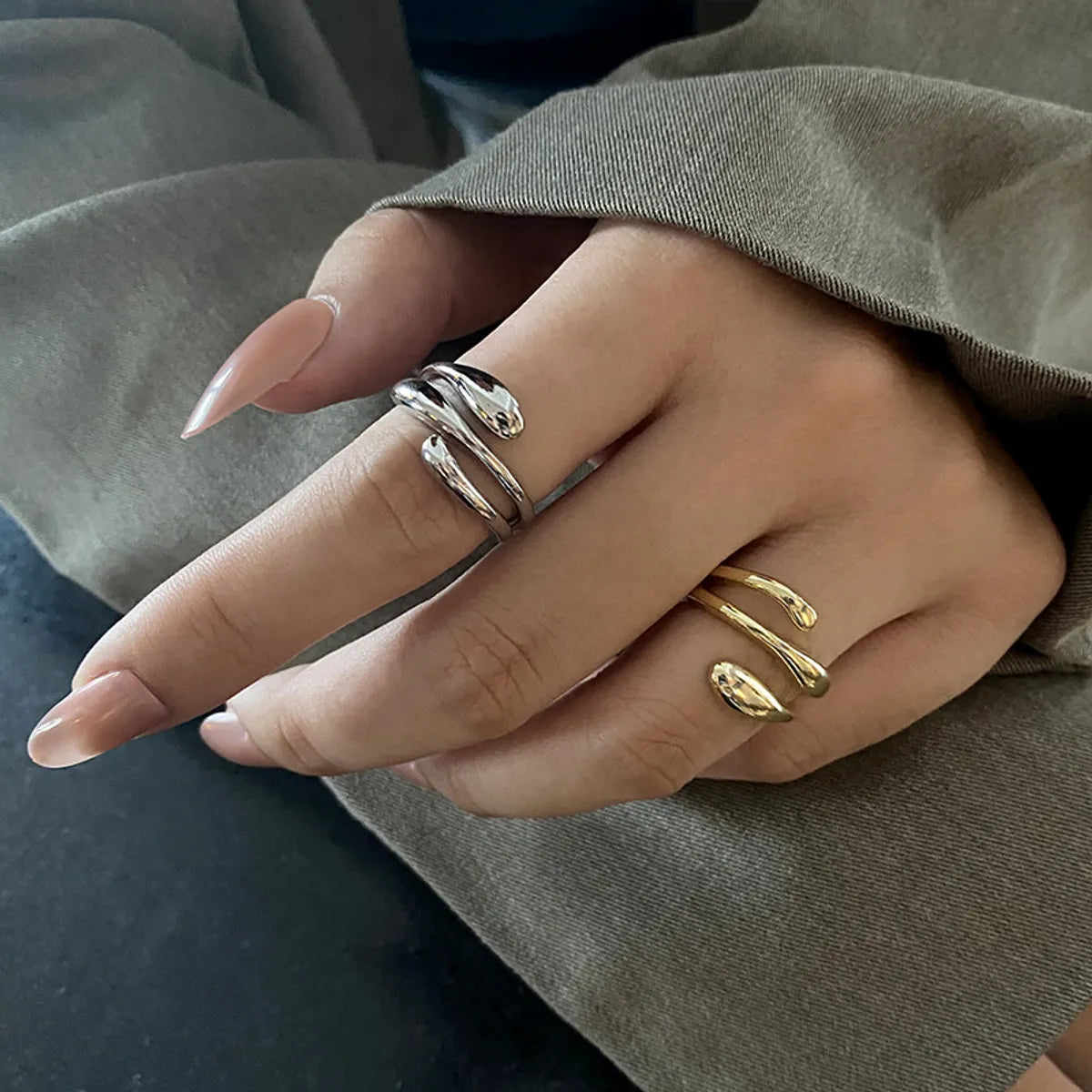 Fashion Stacking Ring Female Simple Water Drop Silver Plated Copper Open Ring Female