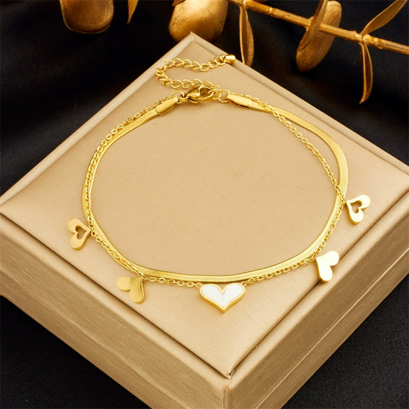 Fashion Stacking Style Stainless Steel Ladies Anklet With Love White Shell Tree Of Life Butterfly And Heart Shape Pendant