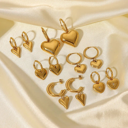 Fashion Stainless Steel 14k Gold Heart-Shaped Pendant Earrings Women'S Jewelry