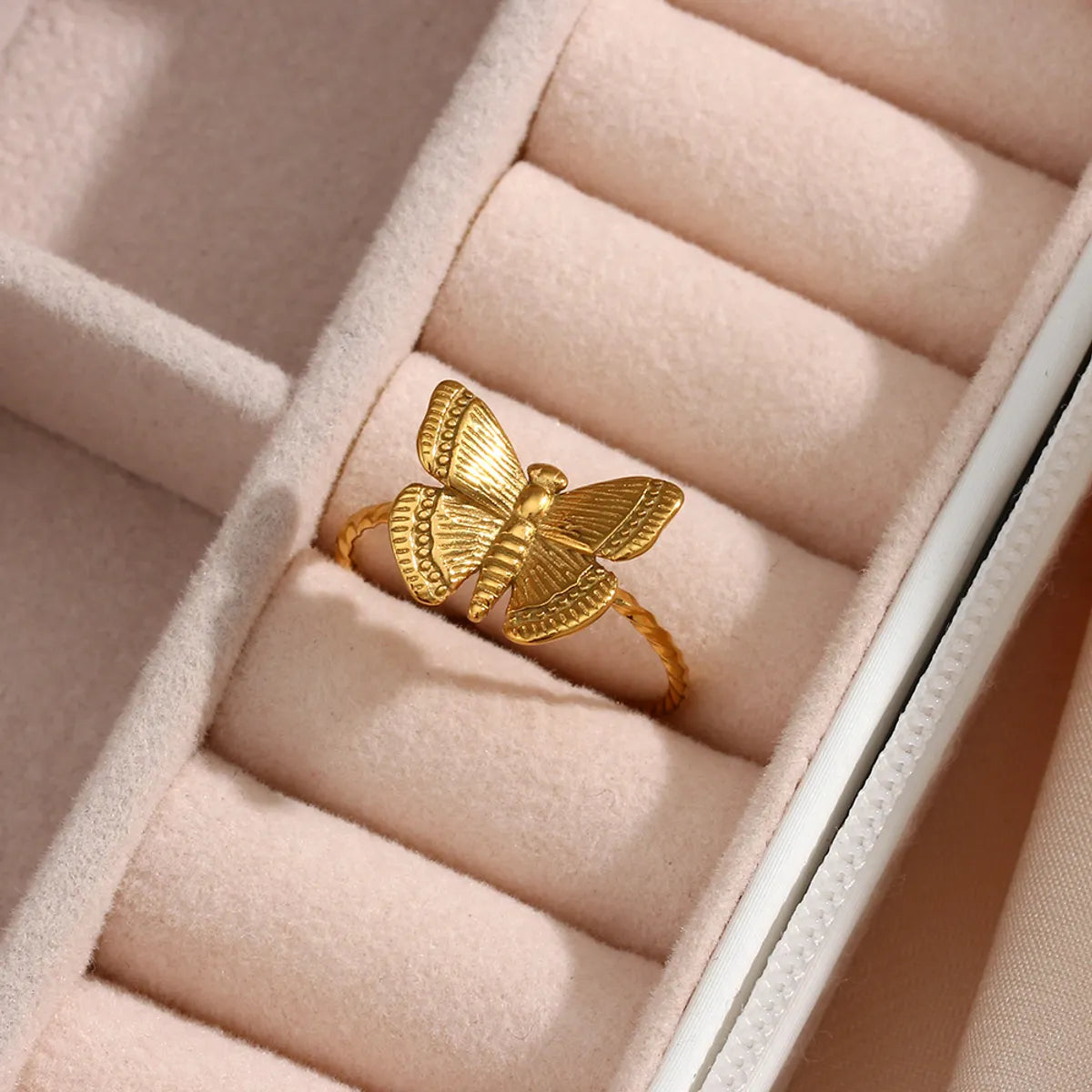 Fashion Stainless Steel 18k Gold Plating Adjustable Butterfly Ring