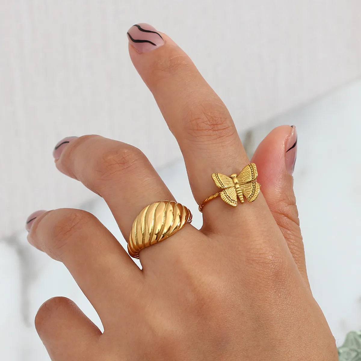 Fashion Stainless Steel 18k Gold Plating Adjustable Butterfly Ring