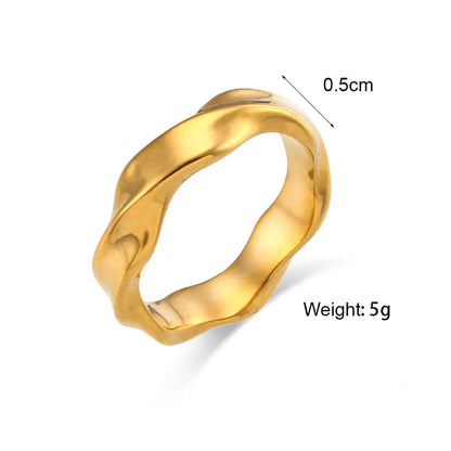 Fashion Stainless Steel 18k Gold Plating Geometric Water Ripple Ring