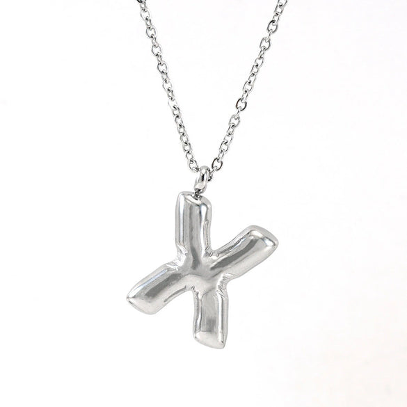 Fashion Stainless Steel And Titanium Steel Chubby Bubble Letter Necklace With Polishing Treatment And Cross Chain