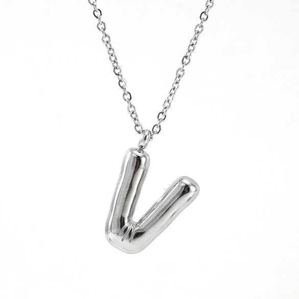 Fashion Stainless Steel And Titanium Steel Chubby Bubble Letter Necklace With Polishing Treatment And Cross Chain