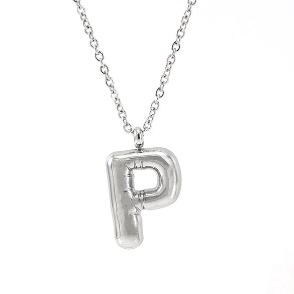 Fashion Stainless Steel And Titanium Steel Chubby Bubble Letter Necklace With Polishing Treatment And Cross Chain
