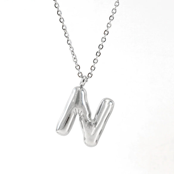Fashion Stainless Steel And Titanium Steel Chubby Bubble Letter Necklace With Polishing Treatment And Cross Chain