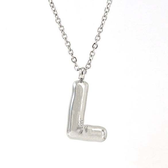 Fashion Stainless Steel And Titanium Steel Chubby Bubble Letter Necklace With Polishing Treatment And Cross Chain