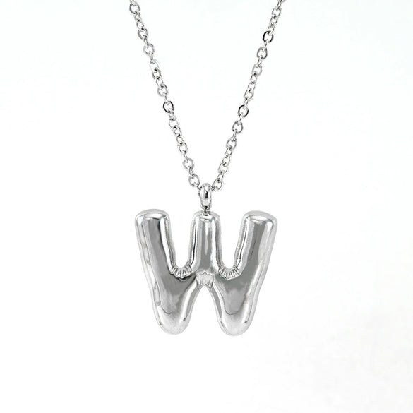 Fashion Stainless Steel And Titanium Steel Chubby Bubble Letter Necklace With Polishing Treatment And Cross Chain