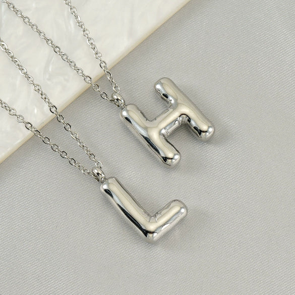Fashion Stainless Steel And Titanium Steel Chubby Bubble Letter Necklace With Polishing Treatment And Cross Chain