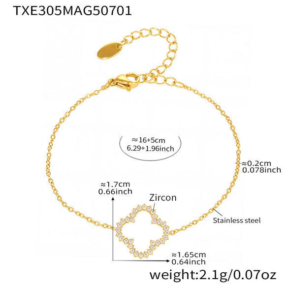Fashion 316L Stainless Steel And 316L Stainless Steel Plated 18K Gold Fourleaf Flower Necklace And Bracelet Set For Women
