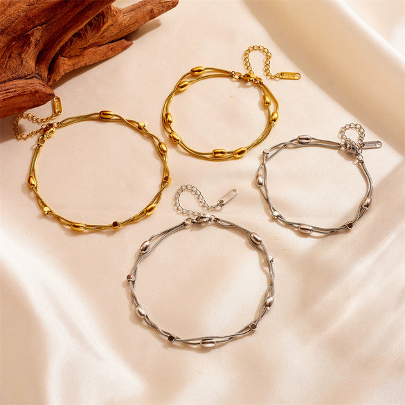 Fashion Stainless Steel And Titanium Steel Round Bead Necklace And Bracelet With Love Water Drops Bell Pattern