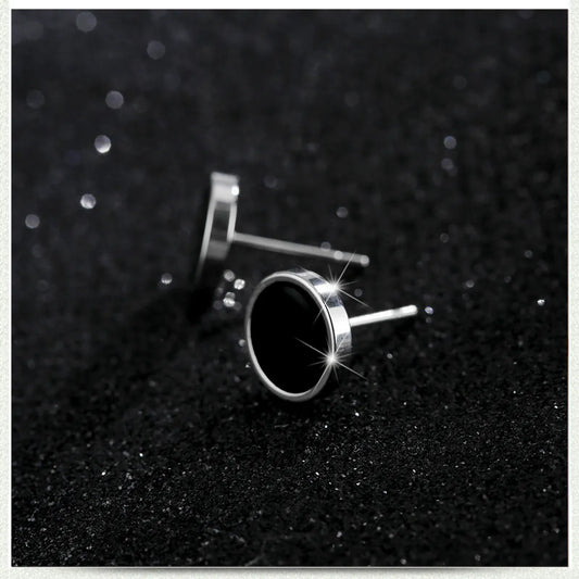 Fashion Stainless Steel Black Dumbbell Round Stud Earrings Single